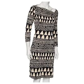 Diane Von Furstenberg-DvF Victorio Kleid aus Seidenjersey mit Muster-Schwarz,Beige
