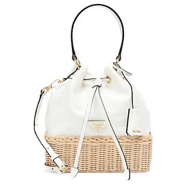 Borsa Prada in vimini e tela Bianco