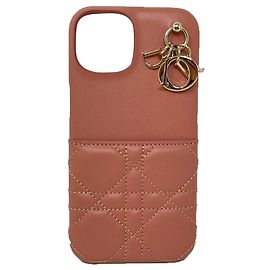 FUNDA LADY DIOR PARA IPHONE 13 Piel de cordero rosa Cannage PRO Rosa Gold hardware