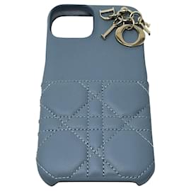 Dior-CAPA LADY DIOR PARA IPHONE 13 Pele de carneiro PRO Cannage-Azul,Cinza,Gold hardware