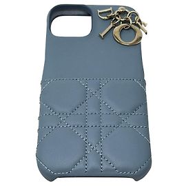 LADY DIOR CASE FOR IPHONE 13 PRO Cannage lambskin Blue Grey Gold hardware