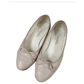 Chanel-Chanel Quilted Beige Leather Balet Flats-Beige