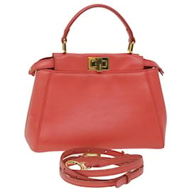 Fendi-Bolsa de mão FENDI micro picaboo de couro 2Way Orange Auth am3883-Laranja