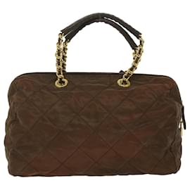 Prada-PRADA Quilted Chain Hand Bag Nylon Brown Auth 36963-Brown