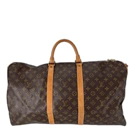 Louis Vuitton-Brown Coated Canvas Louis Vuitton Keepall Bandouliere 55-Brown