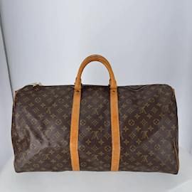 Louis Vuitton-Bandoulière Keepall Louis Vuitton en toile enduite marron 55-Marron