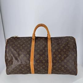 Louis Vuitton-Brown Coated Canvas Louis Vuitton Keepall Bandouliere 55-Brown