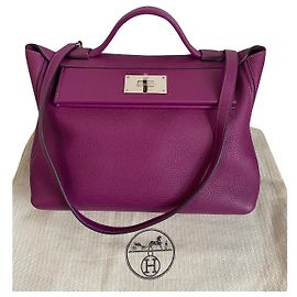 Hermès 24/24 Handbag Anemone Clemence Leather Fuschia