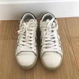 Saint Laurent-SAINT LAURENT Baskets T.UE 34.5 cuir de vachette-Blanc