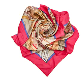 Hermès-Hermes Pink Chasses Exotiques Silk Scarf-Pink