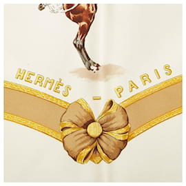 Hermès-Hermes White General L’Hotte Silk Scarf-White,Multiple colors