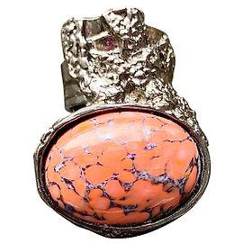 Sublime Arty Yves Saint Laurent Anel de metal prateado com pedra laranja e azul Azul Laranja Hardware prateado