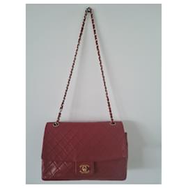 Chanel-Chanel vintage red lambskin leather quilted medium lined flap bag 26cm 1 series-Red,Gold hardware