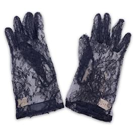 Gucci-Black Tulle Viscose Lace Floral Gloves Size 6.5 S-Black