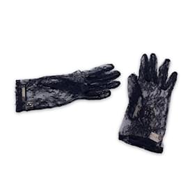 Gucci-Black Tulle Viscose Lace Floral Gloves Size 6.5 S-Black