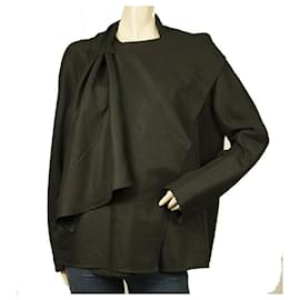 Cacharel-Cacharel Black Virgin Wool Wrap Blouse Top Cardigan with Scarf Panel size 42-Black