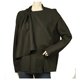 Cacharel Wickelbluse aus schwarzer Schurwolle, Cardigan mit Schaleinsatz, Größe 42 Schwarz