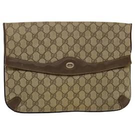 Gucci-GUCCI GG Canvas Clutch Bag PVC Leather Beige Auth tb478-Beige