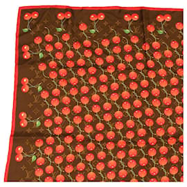 Louis Vuitton-LOUIS VUITTON Monogram Cherry Takashi Murakami Scarf Silk Red Brown Auth am3844-Brown,Red