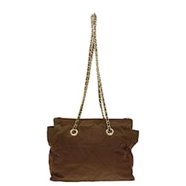 Prada-PRADA Quilted Chain Shoulder Bag Nylon Brown Auth 36967-Brown