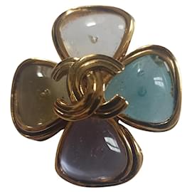 Chanel-CHANEL vintage 1996 Clover type Gripore glass brooch-Golden,Other