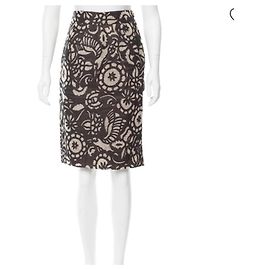 Diane Von Furstenberg Saia lápis DvF Cougarette de linho e seda Marrom Preto Bege