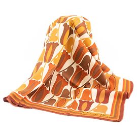 Christian Dior Lenço quadrado de seda laranja com flores vintage Marrom Multicor Laranja