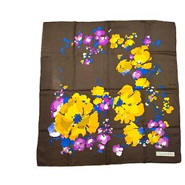 Christian Dior Square Floral Silk Scarf Multiple colors Orange Purple Dark brown