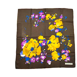 Christian Dior Sciarpa di seta floreale quadrata Multicolore Arancione Porpora Marrone scuro