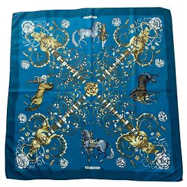 Lenço Hermès Parc Royal de seda azul 90 cm Azul