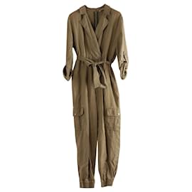 Alice + Olivia-Alice + Olivia Bessie Twill Jumpsuit in Khaki Lyocell-Green,Khaki