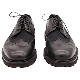 Salvatore Ferragamo-Salvatore Ferragamo Wing Tip Derby Shoes in Black Leather-Black