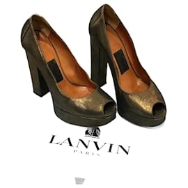Lanvin-LANVIN Escarpins T.UE 36 cuir de vachette-Doré