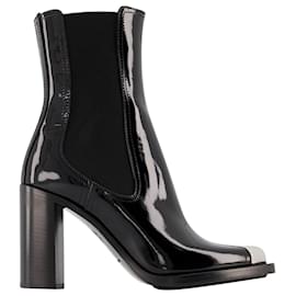 Alexander Mcqueen-Stivali in Pelle Nero/Argento-Nero