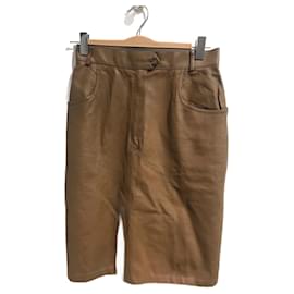 Hermès-HERMES  Skirts T.International XL Leather-Camel