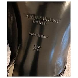 Saint Laurent-Klassisches Paris 110 Stiefelette mit Reißverschluss aus schwarzem, elfenbeinfarbenem Leder-Schwarz,Weiß