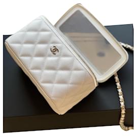 Chanel rectangular vanity case with shoulder strap White