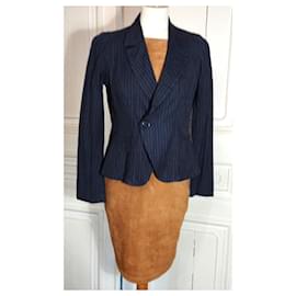 Sonia Rykiel-SONIA RYKIEL JACKET BAYADERE LINEN COTTON COROLLE LARGE COLLAR T38/40-Blue