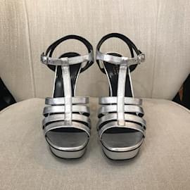 Saint Laurent-SAINT LAURENT  Sandals T.eu 39.5 Leather-Silvery