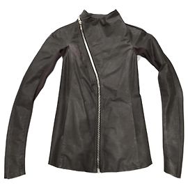 RICK OWENS  Jackets T.International S Leather Dark grey