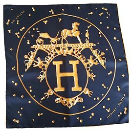 Sciarpa Hermès Gavroche in seta Oro Blu navy D'oro Blu navy