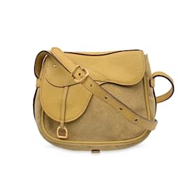 Gucci-Vintage Yellow Leather Suede Saddle Convertible Belt Bag-Yellow