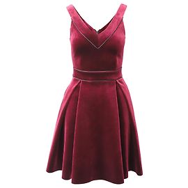 Maje Mini Robe Sans Manches Col V en Velours Rouge Rouge