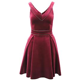 Maje-Maje Sleeveless V-Neck Mini Dress in Red Velvet-Red