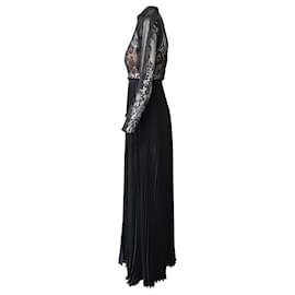 Self portrait-Robe longue transparente à manches longues Self-Portrait en polyester noir-Noir