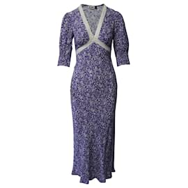 Autre Marque-Rixo Gemma Meadow Floral Midi Dress in Lilac Print Viscose-Purple
