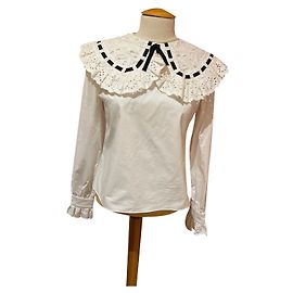 Top Manoush Blanco de Algodón con Cuello Bordado Inglés Blanco