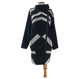 Helmut Lang Geo Coat Black White Wool Black White