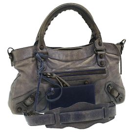 BALENCIAGA Le premier sac à main en cuir 2façon Grey Auth yk5957 Gris