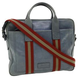BALLY Sherry Line Business Bag Leather 2way Gray Red beige Auth 37093 Red Beige Grey